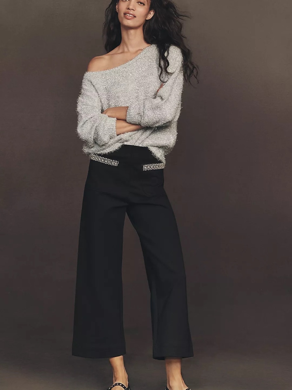 Maeve Colette Rhinestone Pocket High-Rise Wide-Leg Pants NWT